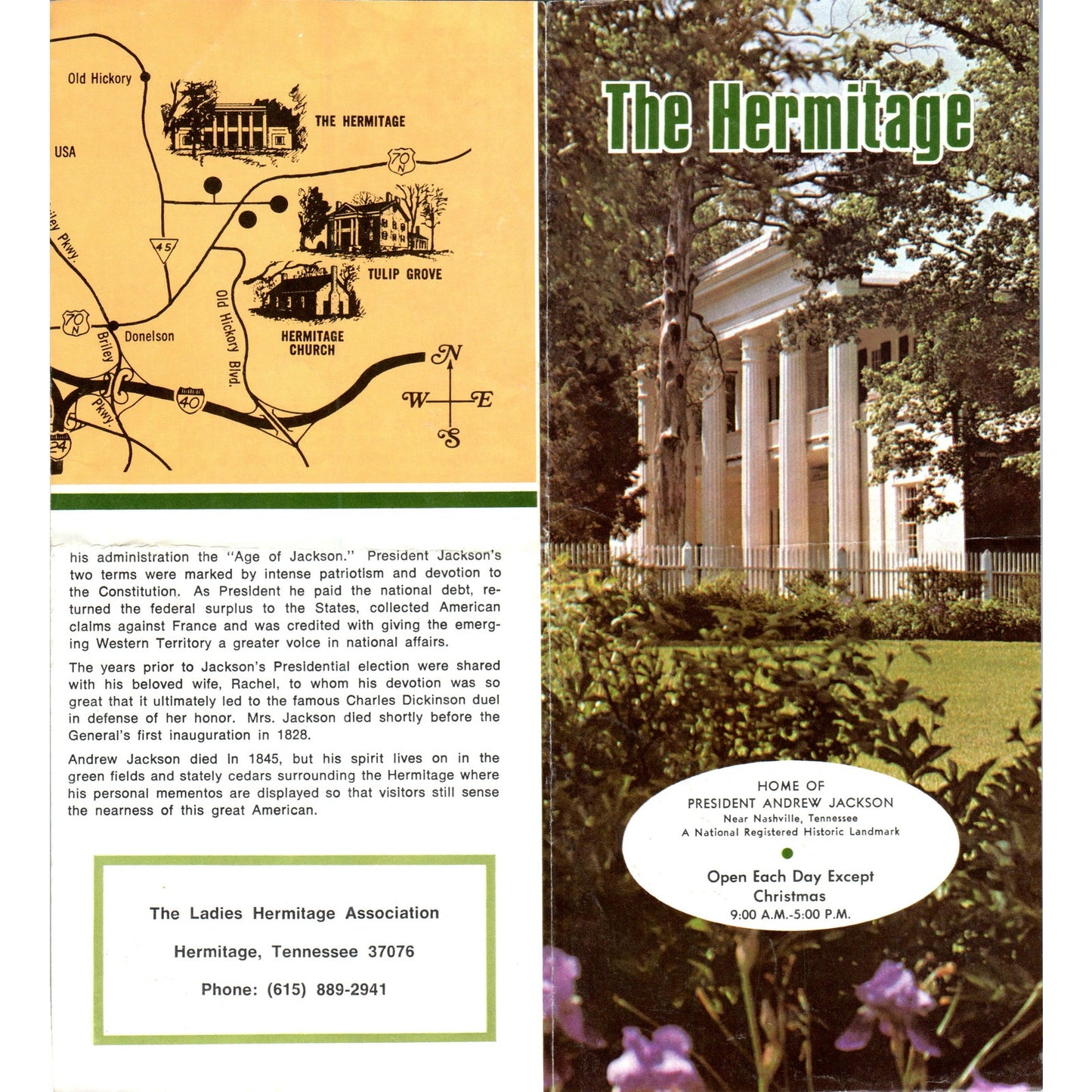 Vintage The Hermitage Home of Andrew Jackson Nashville TN Map & Brochure TF4-B1