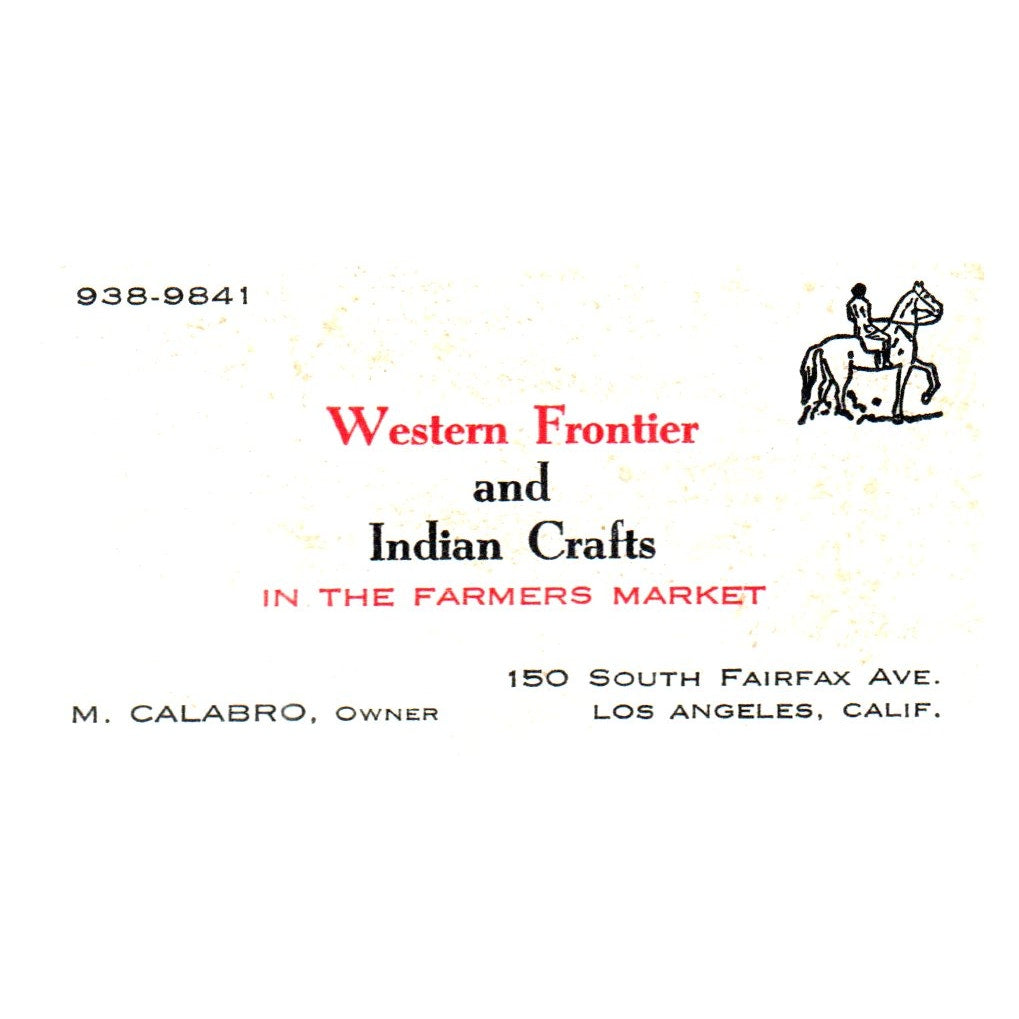 Western Frontier & Indian Crafts M. Calabro Los Angeles CA Business Card SF3-B1