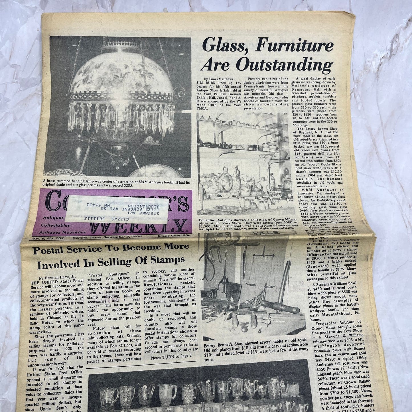 1974 Sep 3 - Collector's Weekly Newspaper - Antique Glass & Furniture M18