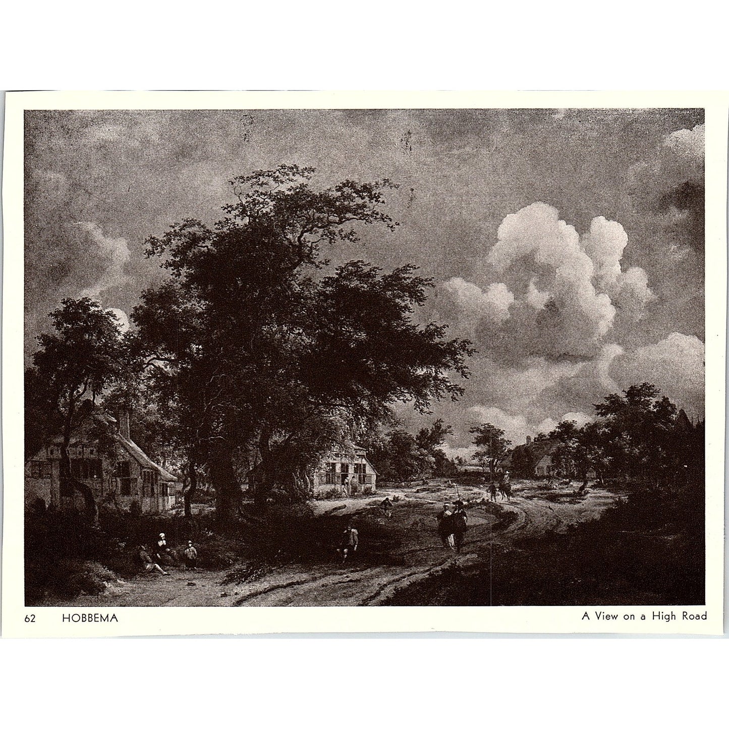 A View on a High Rode - Hobbema Lithograph Vintage Art Print 5x6.5 V5
