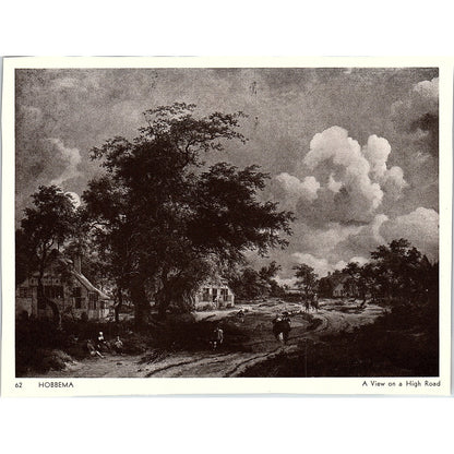 A View on a High Rode - Hobbema Lithograph Vintage Art Print 5x6.5 V5