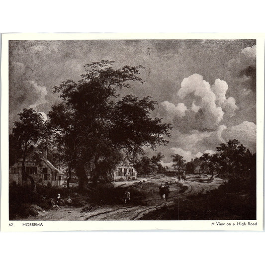 A View on a High Rode - Hobbema Lithograph Vintage Art Print 5x6.5 V5
