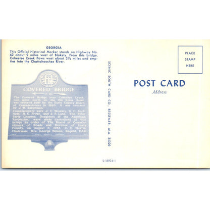 Blakely Coheelee Creek Chattahoochee River Georgia Covered Bridge Postcard PC7