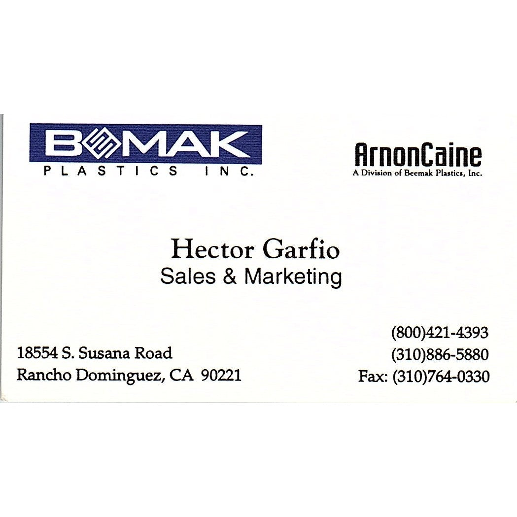 Hector Garfio Beemak Plastics Inc Rancho Dominguez Vintage Business Card SC9-B8
