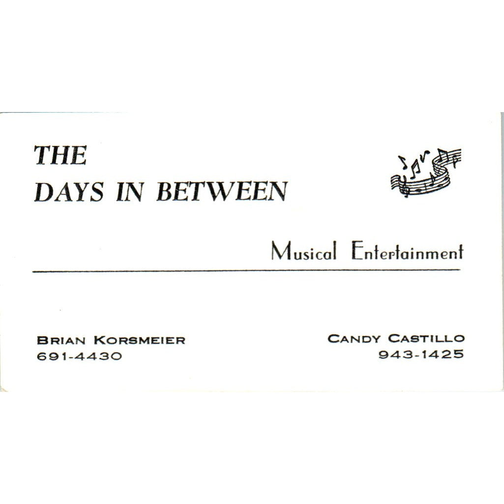 The Days in Between Brian Korsmeier Candy Castillo Music Business Card SD8-B12