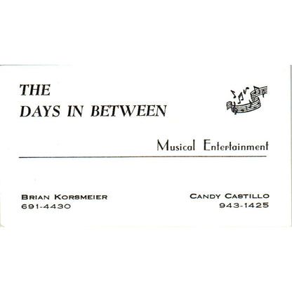 The Days in Between Brian Korsmeier Candy Castillo Music Business Card SD8-B12