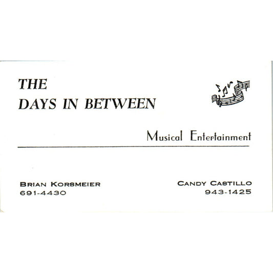 The Days in Between Brian Korsmeier Candy Castillo Music Business Card SD8-B12