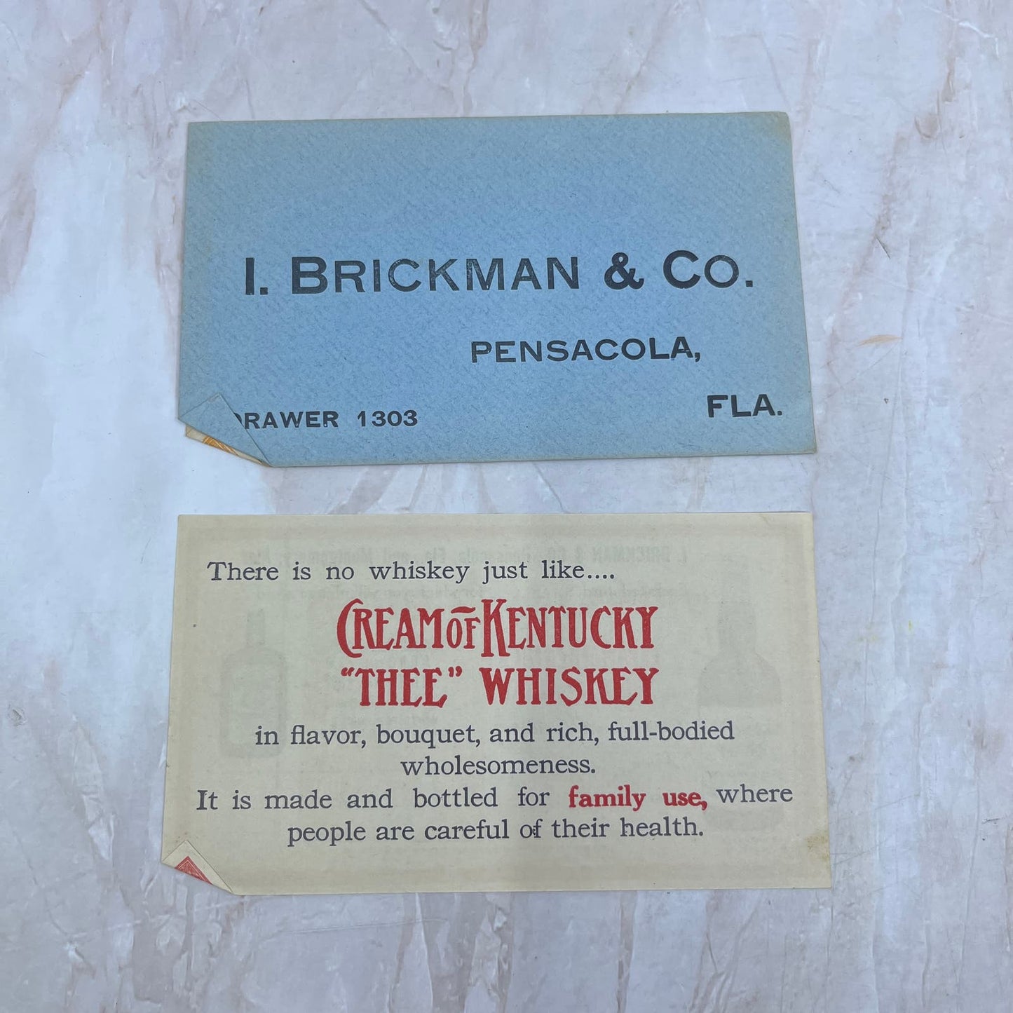 c1880 I. Brickman & Co Pensacola Montgomery Cream of Kentucky Whiskey Ad TI8-S5