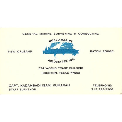 Capt Kadambadi Sam Kumaran World Marine Houston Vintage Business Card SC9-B2