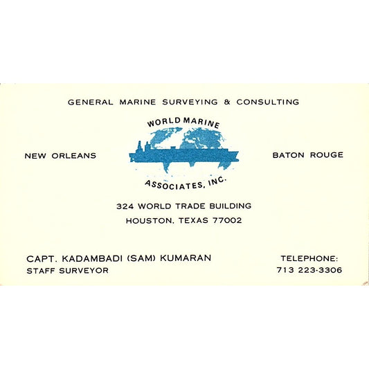 Capt Kadambadi Sam Kumaran World Marine Houston Vintage Business Card SC9-B2