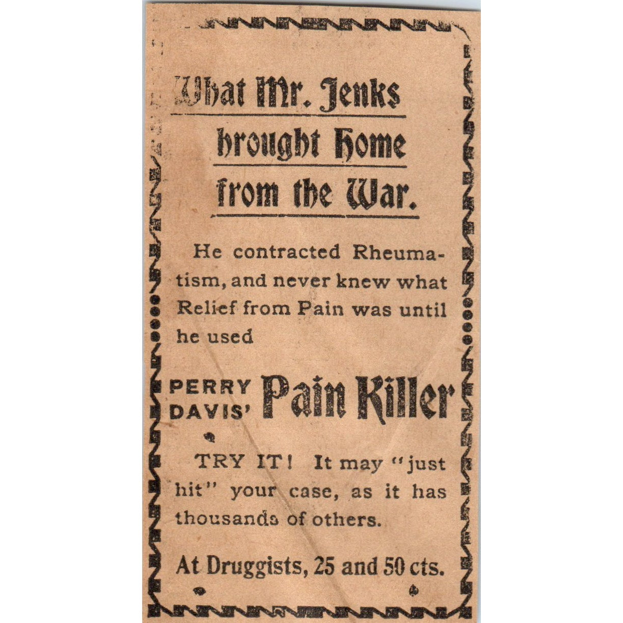 Perry Davis' Pain Killer Quackery St. Paul 1898 Newspaper Ad AF2-Q1