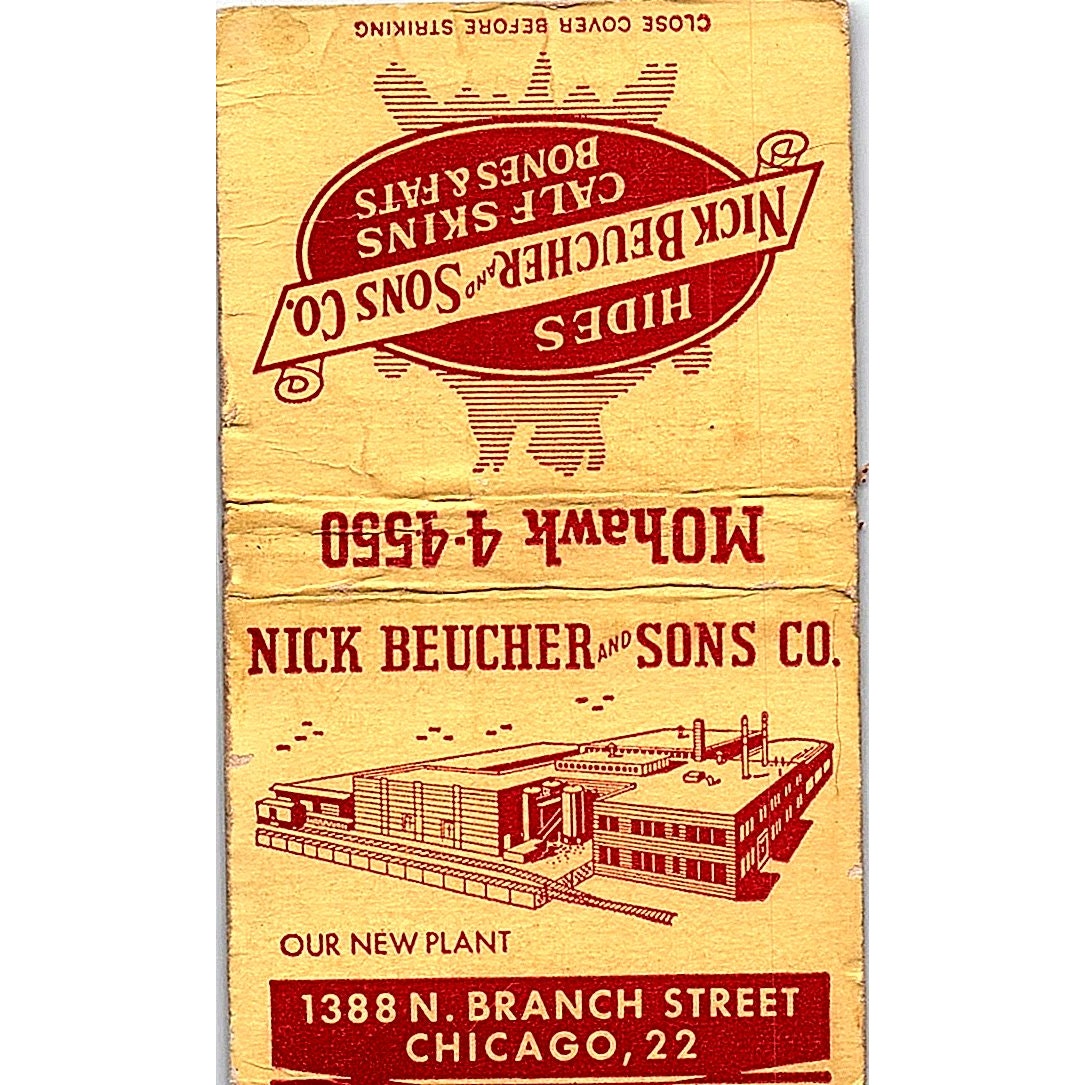 Nick Beucher & Sons Co Hides Calf Skins Chicago Vintage Matchbook Cover SF3-Y4