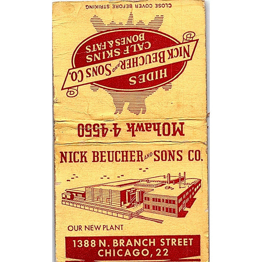 Nick Beucher & Sons Co Hides Calf Skins Chicago Vintage Matchbook Cover SF3-Y4