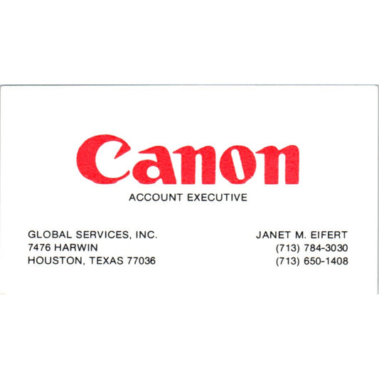 Janet M. Eifert Canon Account Executive Houston Vintage Business Card SE3-B2