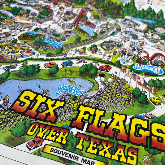 1989 Six Flags Over Texas Large Fold Out Souvenir Poster Map TH9-TM1