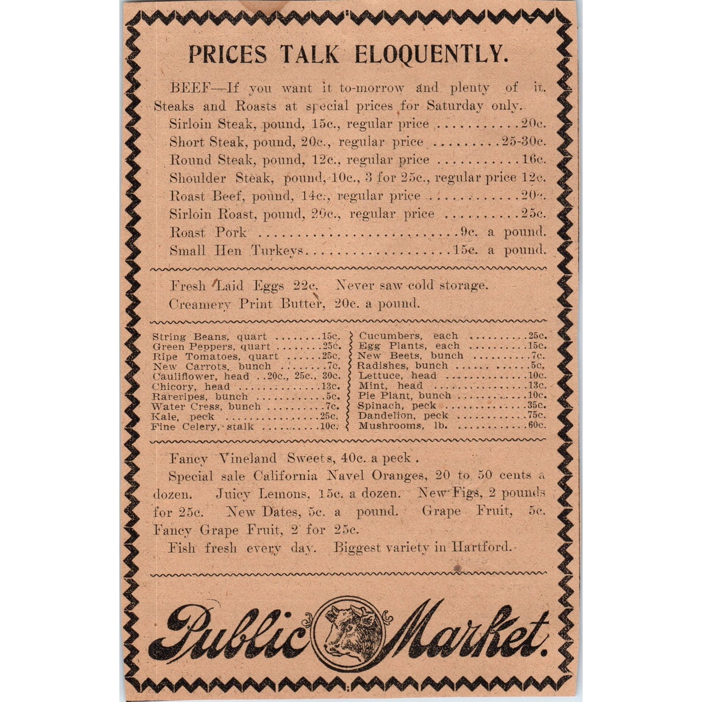 Public Market Groceries Hartford 1901 Newspaper Ad AD8-H1