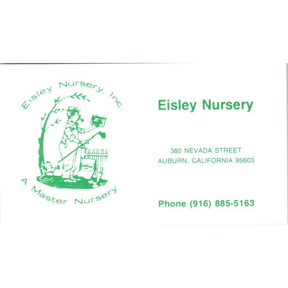 Eisley Nursery Auburn CA Vintage Business Card SD8-B19