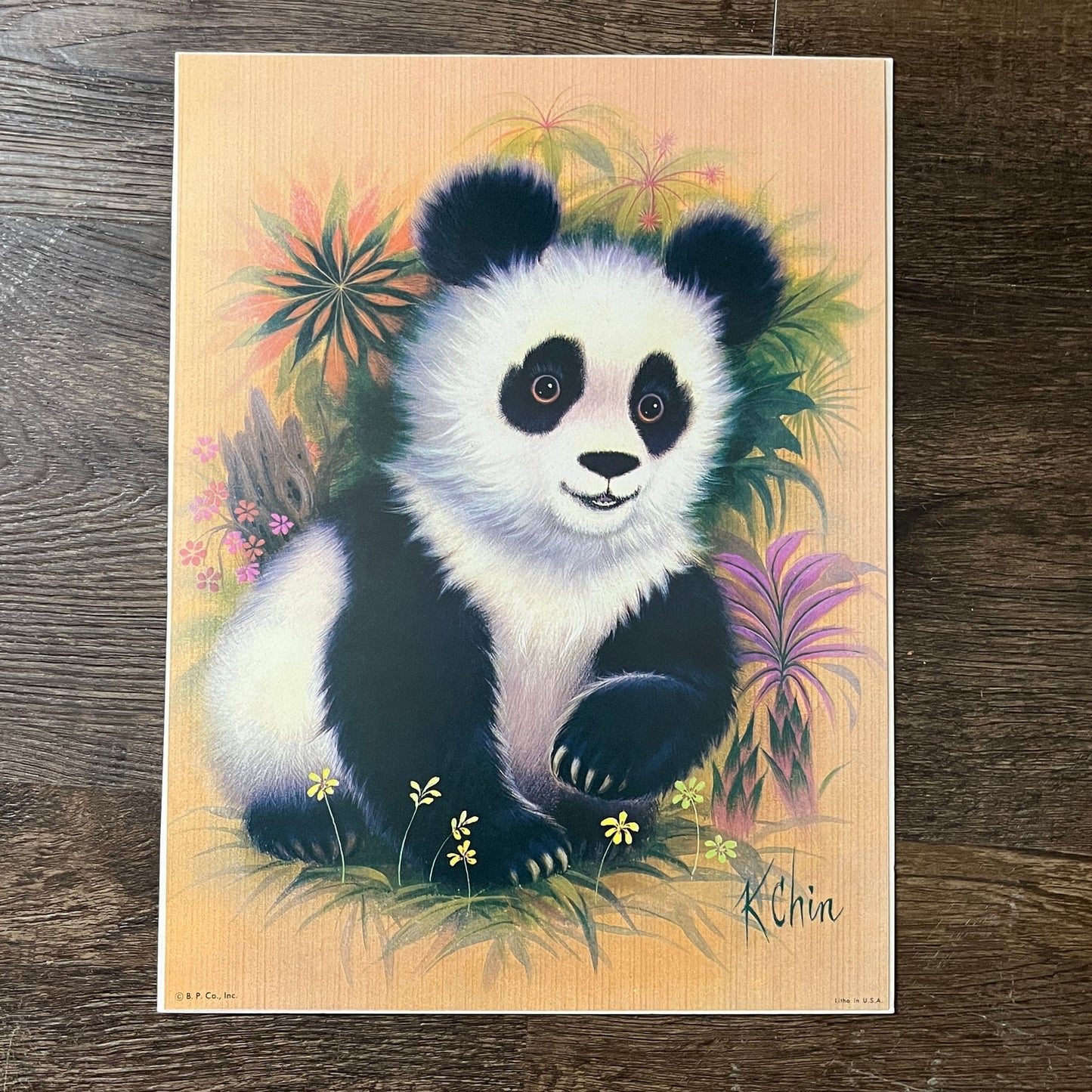 1970s Panda Bear - K Chin Retro Kitsch Lithograph Art Print 9x12 V8