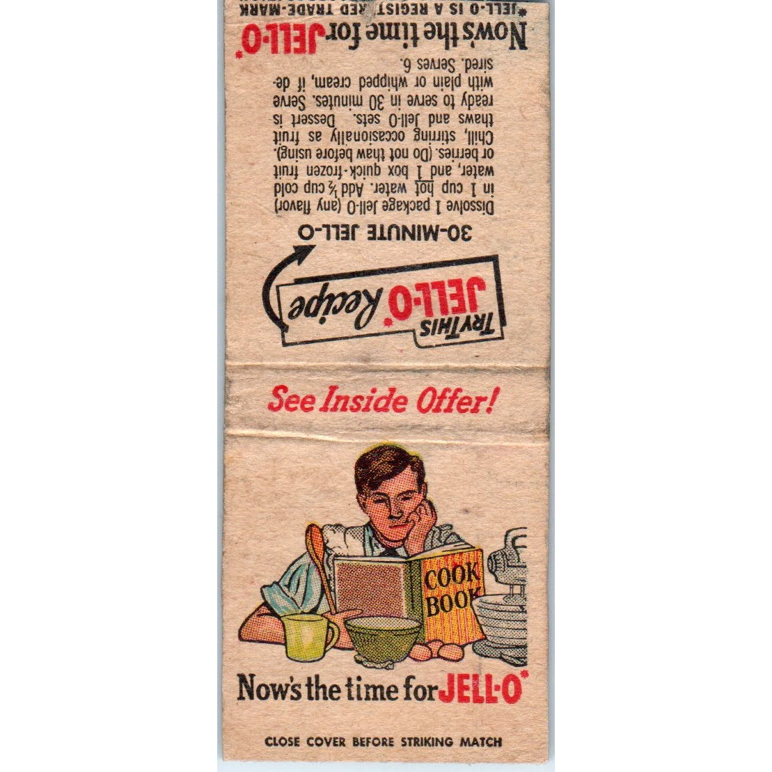 Jell-O 30 Minute Jello Recipe Vintage Matchbook Cover SF4-Y2