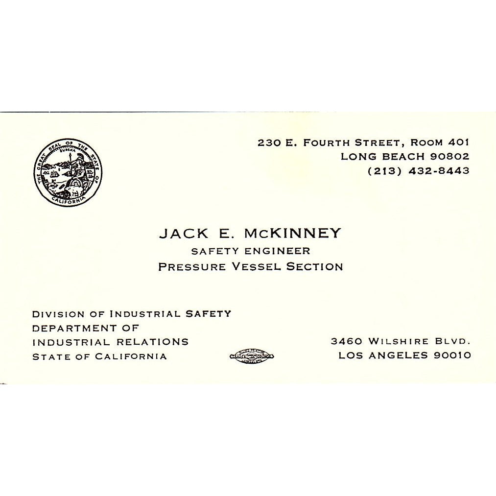 Jack E Mckinney Los Angeles CA Vintage Business Card SF3-B6