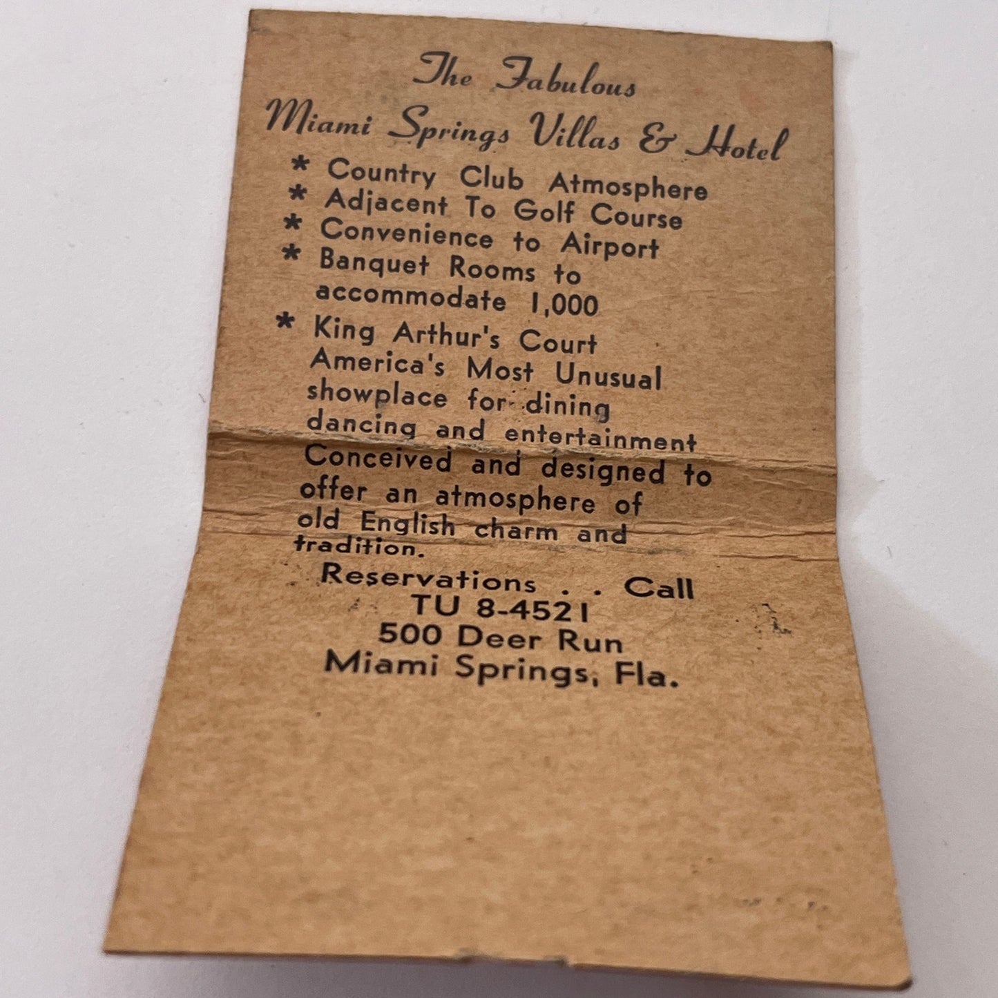 King Arthur's Court of Miami Springs Villas Vintage Matchbook Cover TB8-MB-11