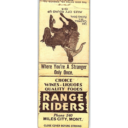 Range Riders Miles City MT Lee Caldwell Vintage Matchbook Cover SC7-Y4