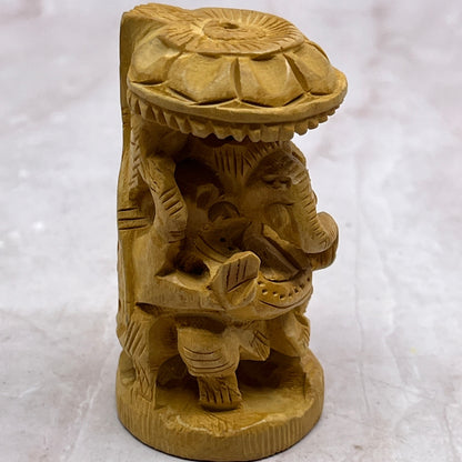 Hand carved wood Hindu elephant god "Ganesh" 1.5x2.5" TF4