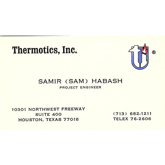 Thermotics Samir (Sam) Habash Houston Texas Vintage Business Card SF3-B5