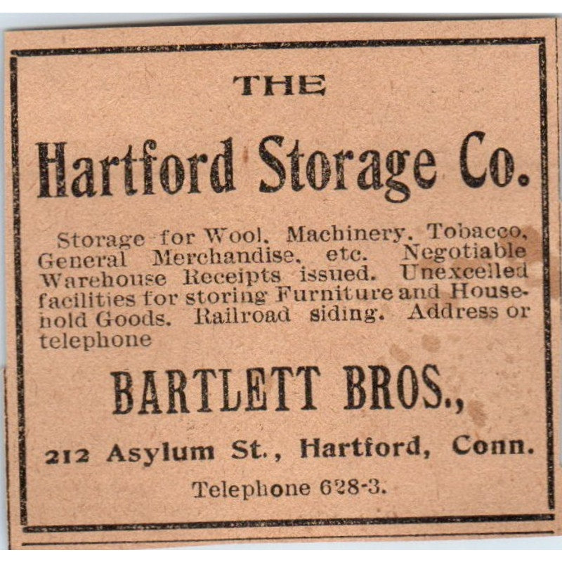 The Hartford Storage Co Bartlett Bros. Hartford 1901 Newspaper Ad AD8-HS6