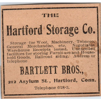 The Hartford Storage Co Bartlett Bros. Hartford 1901 Newspaper Ad AD8-HS6