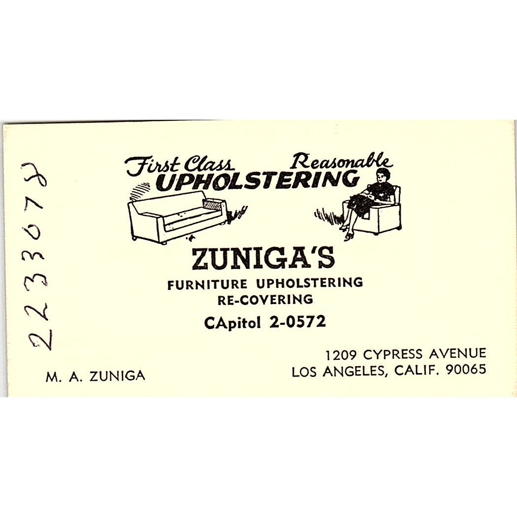 Upholstering Zuniga's Furniture M. A ZUNIGA  LOS Angeles CA Business Card SF3-B6