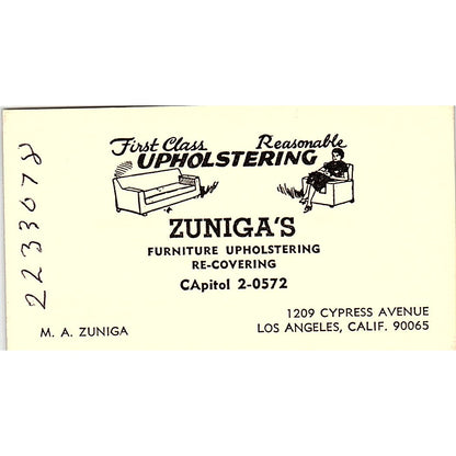 Upholstering Zuniga's Furniture M. A ZUNIGA  LOS Angeles CA Business Card SF3-B6