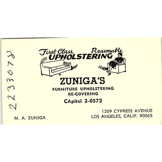 Upholstering Zuniga's Furniture M. A ZUNIGA  LOS Angeles CA Business Card SF3-B6