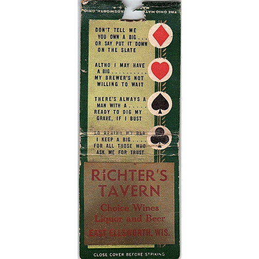 Richter's Tavern East Ellsworth WI Vintage Matchbook Cover SE5-Y1