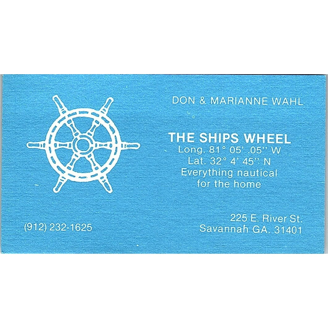 The Ships Wheel Don & Marianne Wahl Savannah GA Vintage Business Card SF3-B4