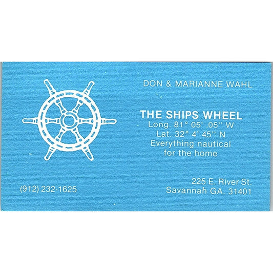 The Ships Wheel Don & Marianne Wahl Savannah GA Vintage Business Card SF3-B4