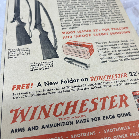 Winchester Model 75, 69 Rifles 4.5x12 Vintage Magazine Advertisement FL6-6