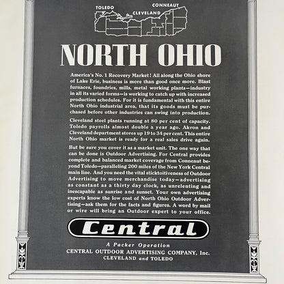 Central Outdoor Advertising Company Inc North Ohio Cleveland Toledo 1935 Ad V1-5