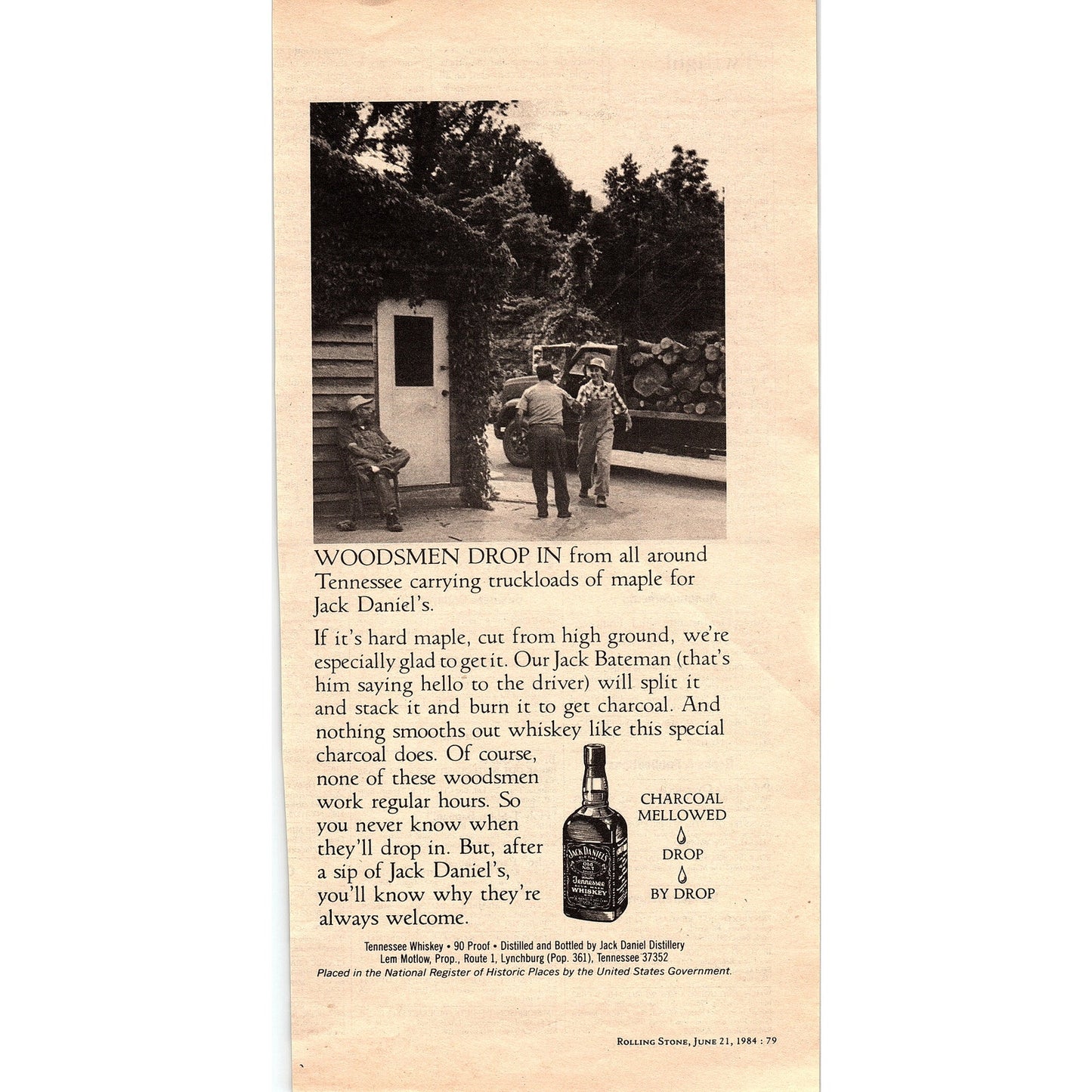 Jack Daniels Tennessee Whiskey - Woodsmen Drop In Jack Bateman 1984 Ad V14-7