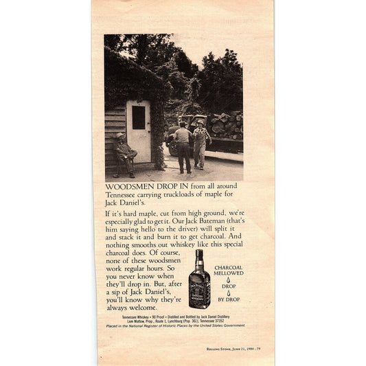 Jack Daniels Tennessee Whiskey - Woodsmen Drop In Jack Bateman 1984 Ad V14-7