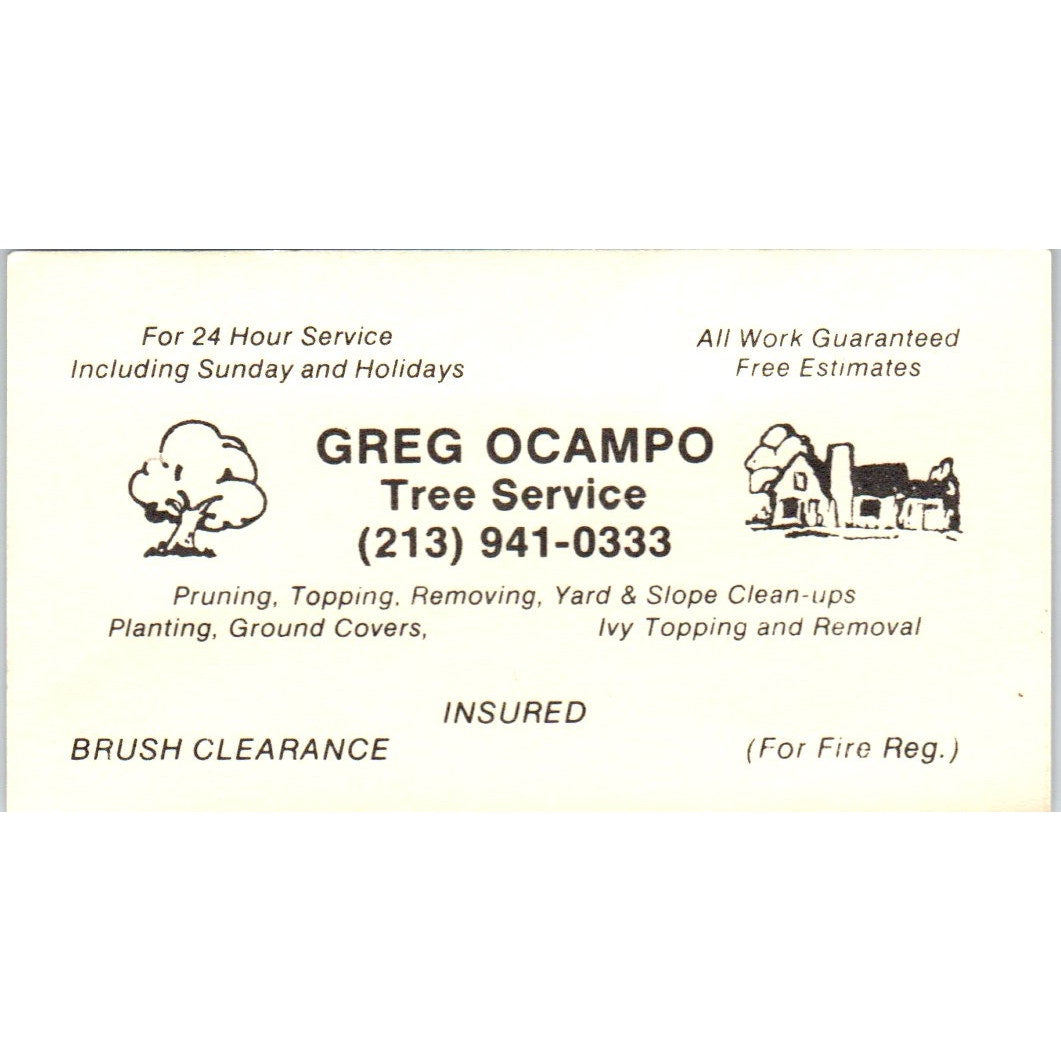 Greg Ocampo Tree Service Long Beach CA Vintage Business Card SD8-B19