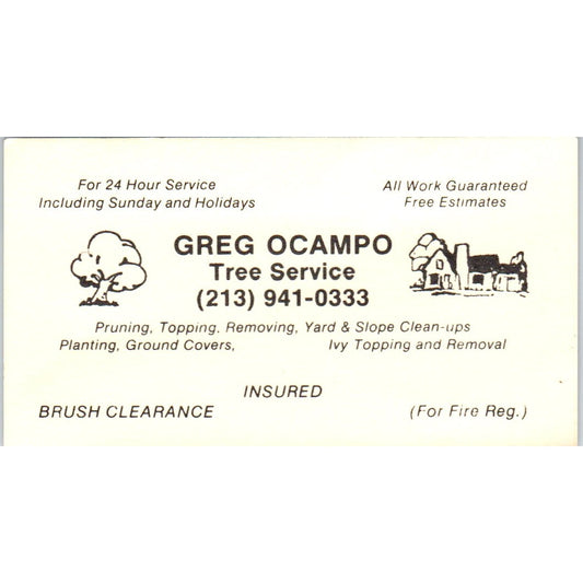 Greg Ocampo Tree Service Long Beach CA Vintage Business Card SD8-B19