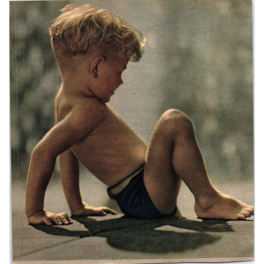 Retro Kitsch Little Boy in Swimsuit Vintage Art Print 5x5 V12