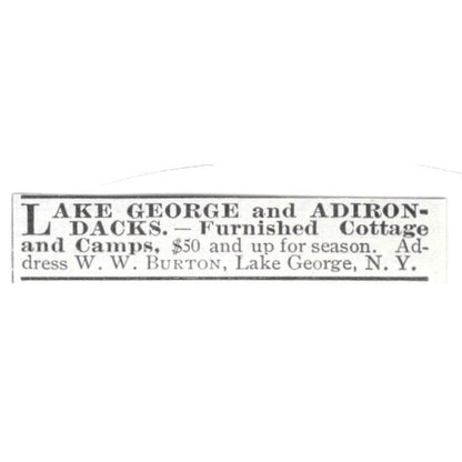 Lake George & Adirondacks Cottage & Camps W.W. Burton NY 1903 Ad AF8-S45