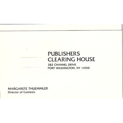 Margarete Thuemmler Publishers Clearing House NY Vintage Business Card SD9-B13