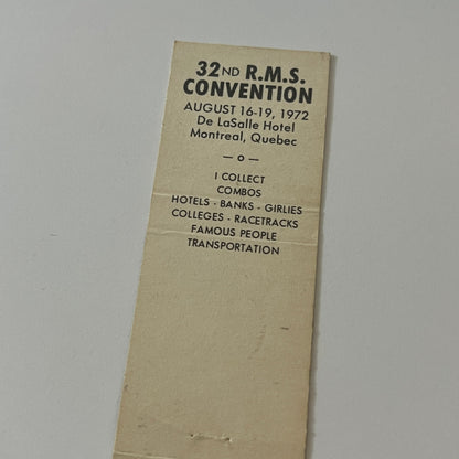 Charles L Wolf Matchcover Collectors 1972 RMS Convention Matchbook TB6-MB2-5