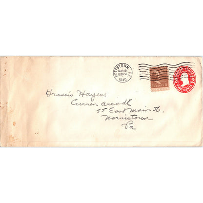 1940 Francis Hayes Pottstown PA Postal Cover Envelope TH9-L1