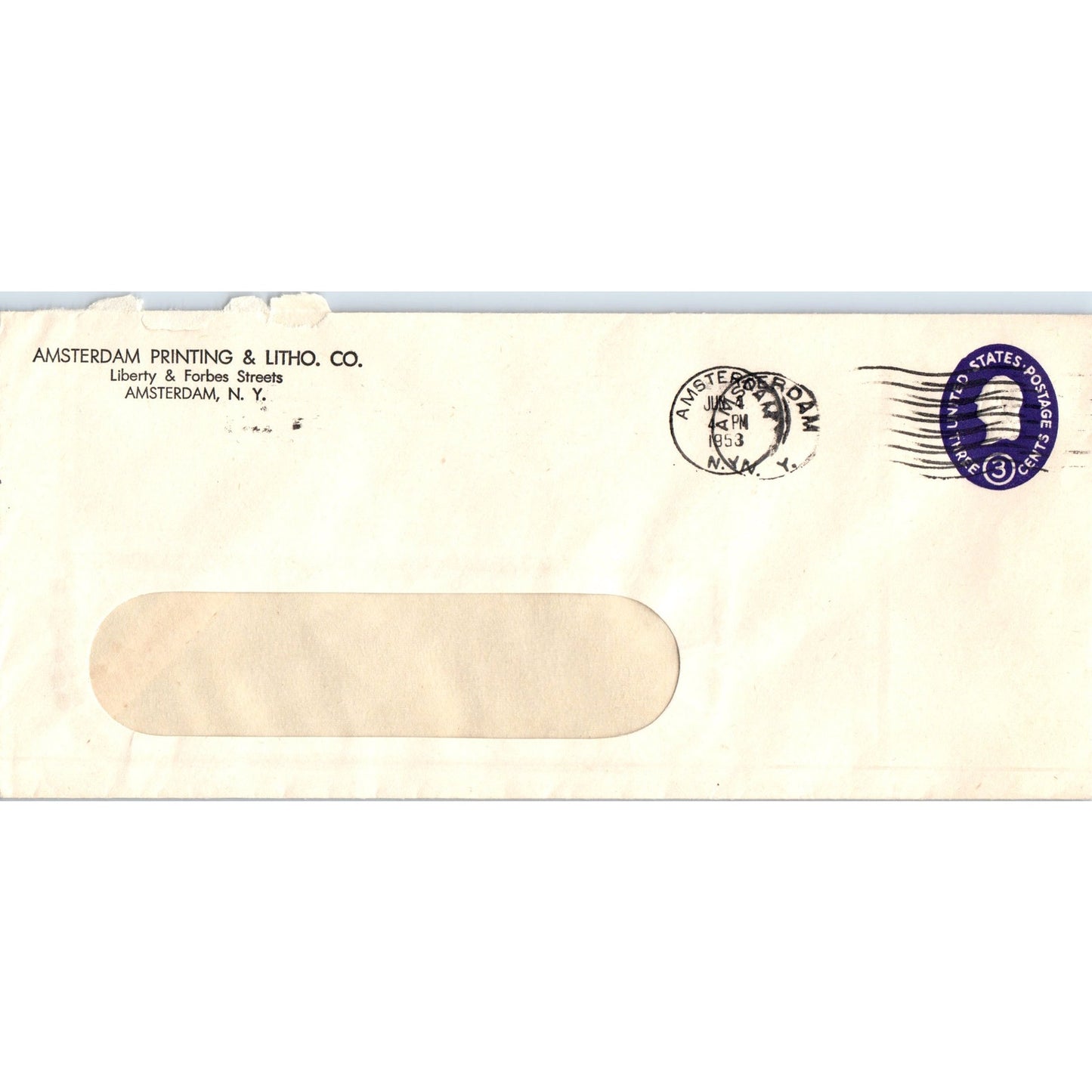 1953 Amsterdam Printing & Litho. Co. Double Cancel Postal Cover Envelope TH9-L2