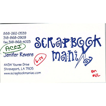 Jenifer Revere Scrapbook Mania Shreveport LA Vintage Business Card SC9-B8