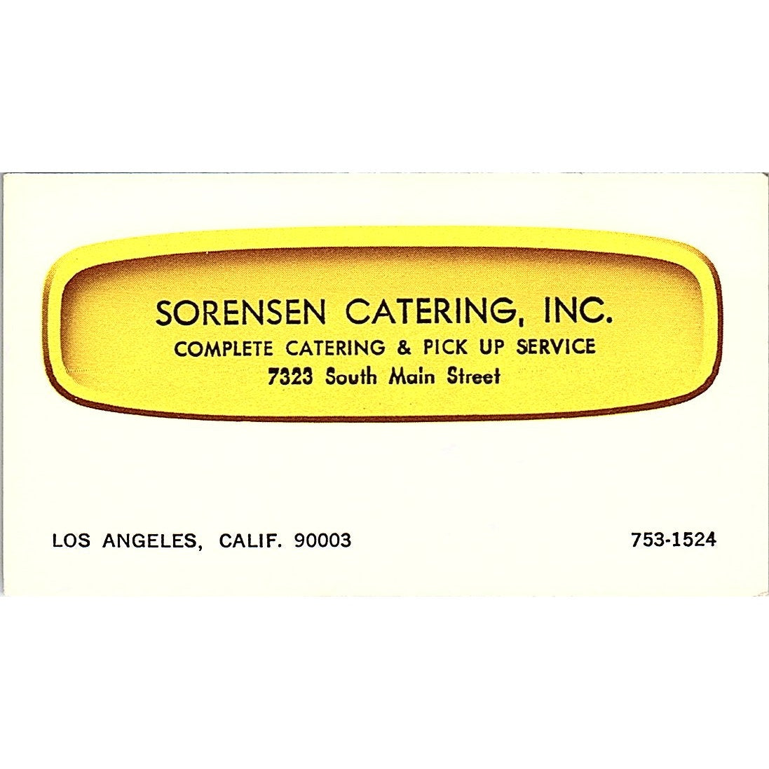 Sorensen Catering Inc Los Angeles Vintage Business Card SD9-B9